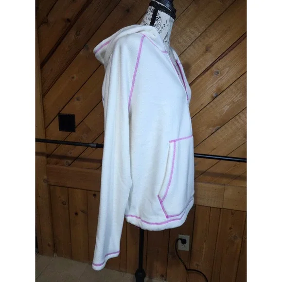 Bass Outdoor Womens Half Zip Hoodie Gardenia White Pink Fleece L NWT - Picture 3 of 5